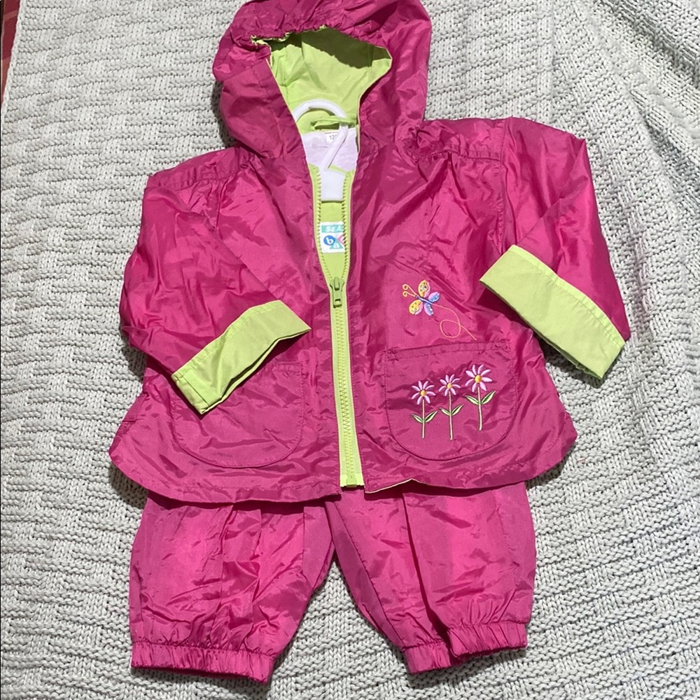 Pink Baby Raincoat Set with Embroidery